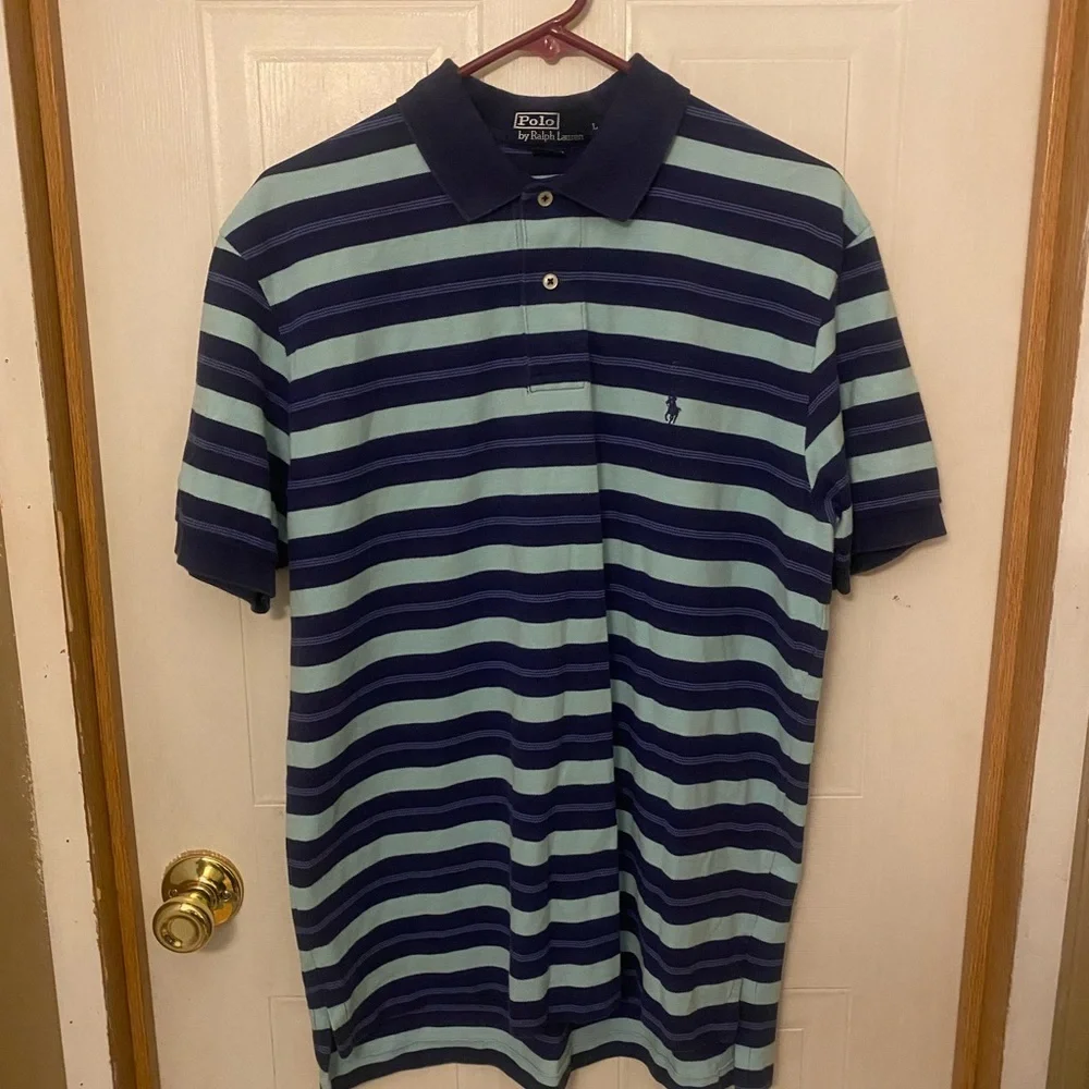 Polo Ralph Lauren Men’s Navy and Light Blue Striped Polo